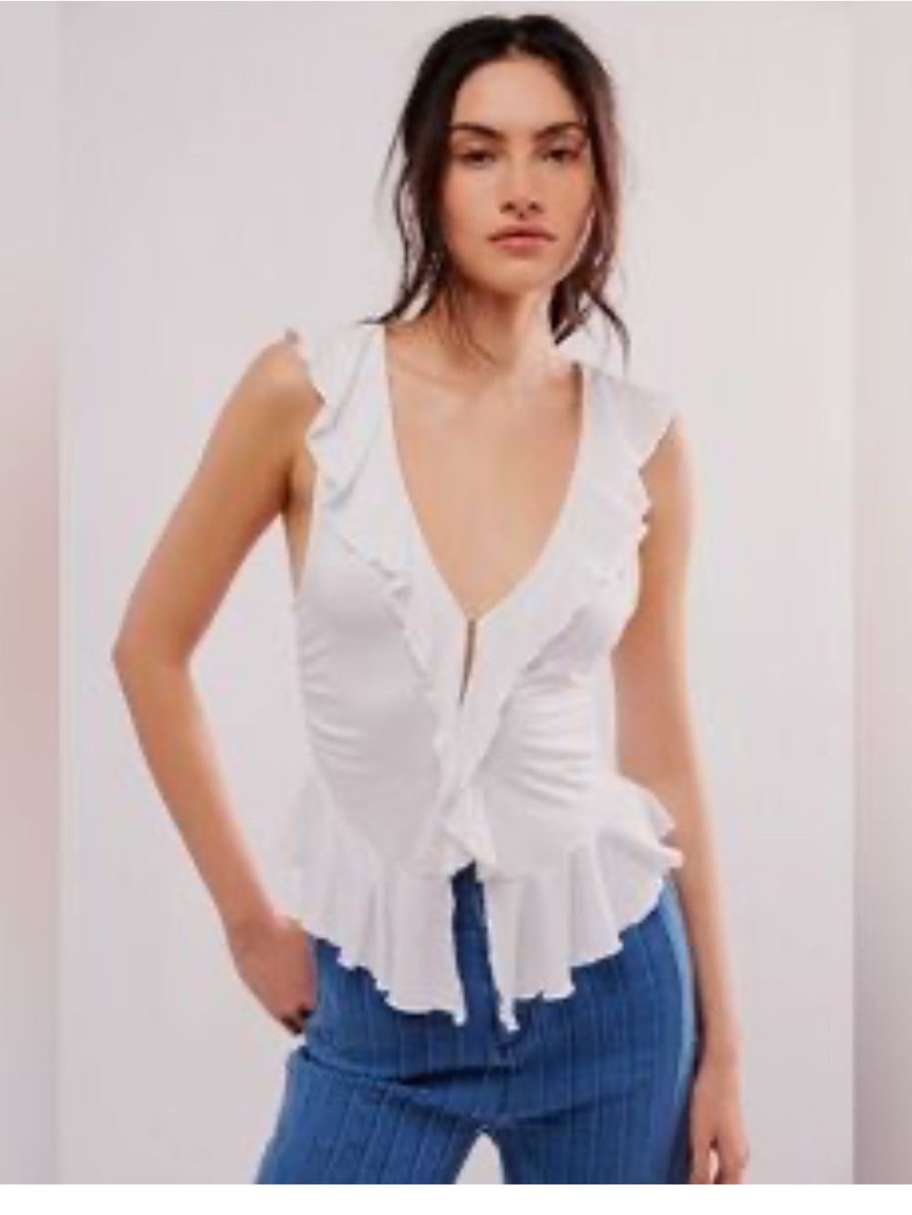 Free People Ruffle Me Away Tank in Ivory